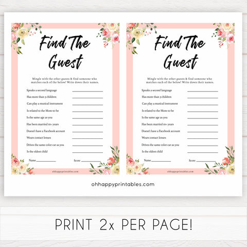 spring floral find the guest baby shower games, printable baby shower games, fun baby shower games, baby shower games, popular baby shower games