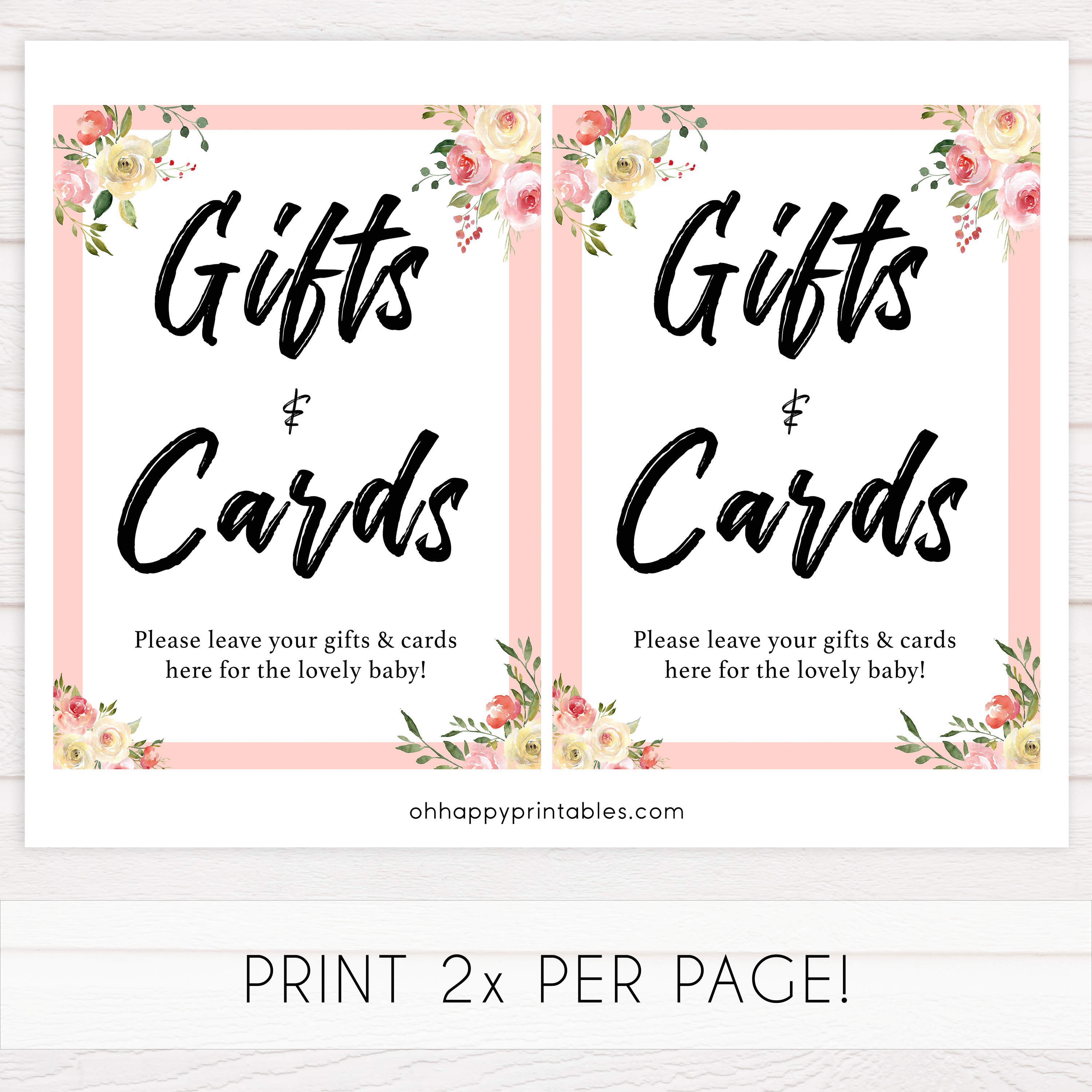gifts and cards baby signs, gifts and cards table decor, Spring floral baby decor, printable baby table signs, printable baby decor, floral table signs, fun baby signs, fun baby table signs