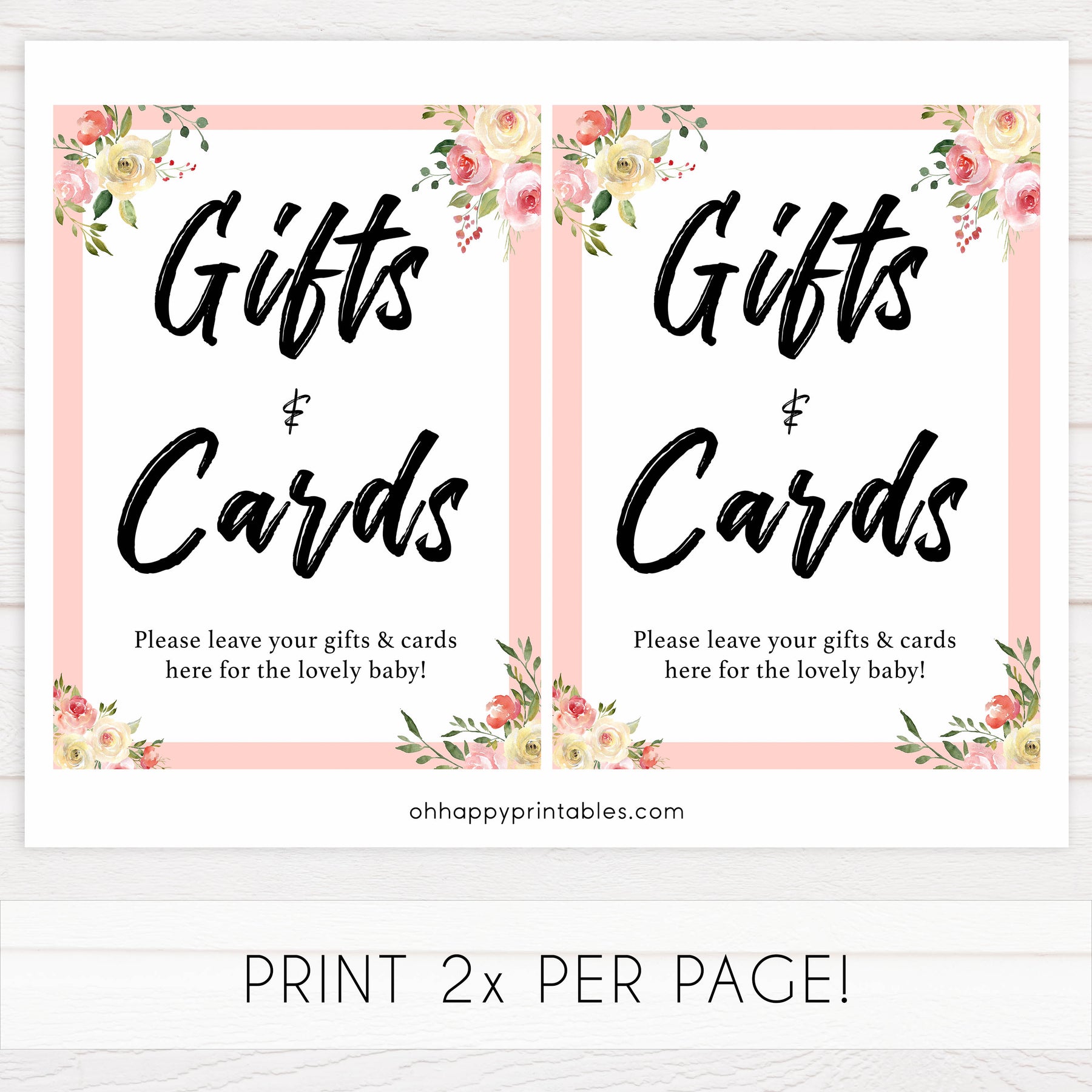 Gifts & Cards Sign - Spring Floral Printable Baby Shower Signs ...
