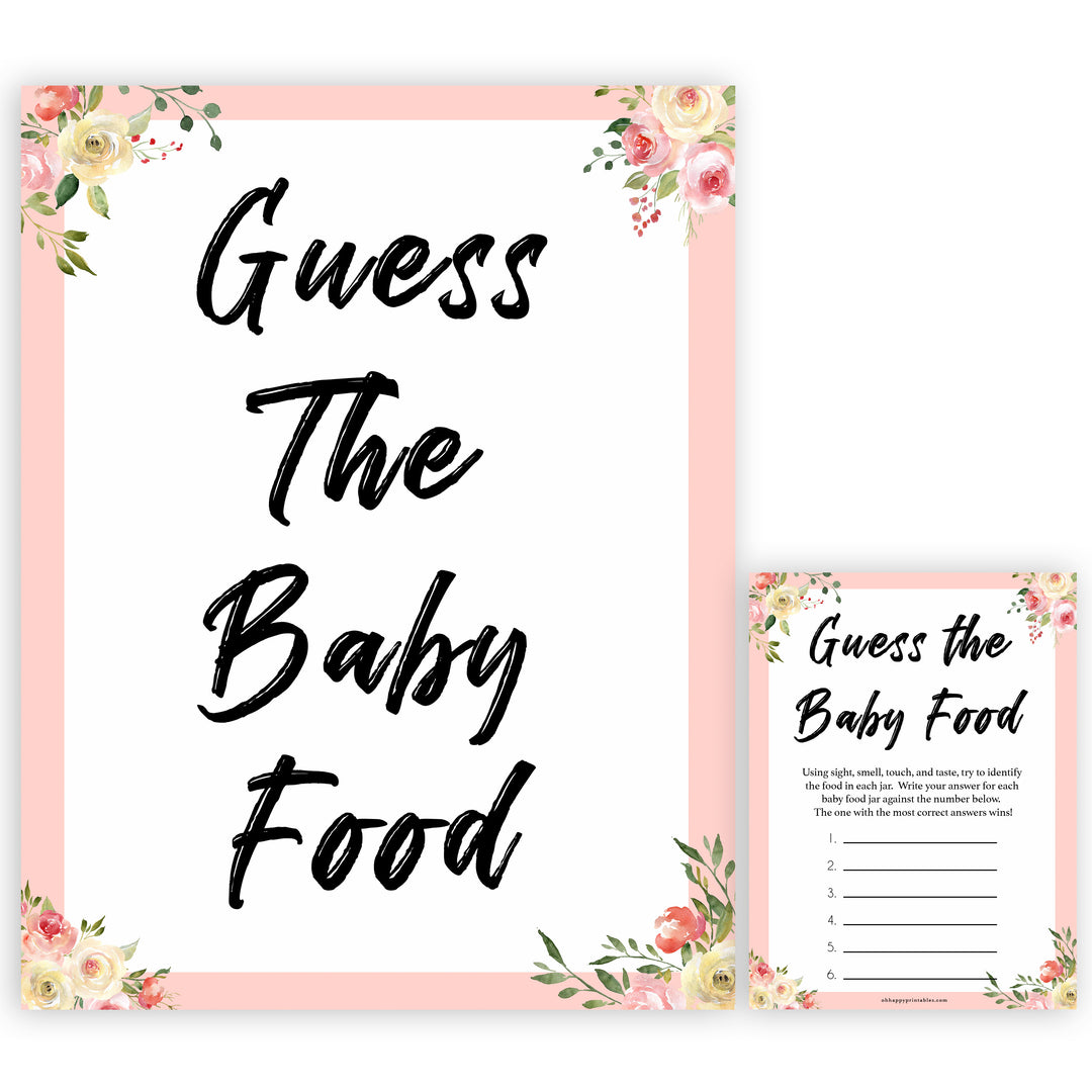 spring floral guess the baby food baby shower games, printable baby shower games, fun baby shower games, baby shower games, popular baby shower games