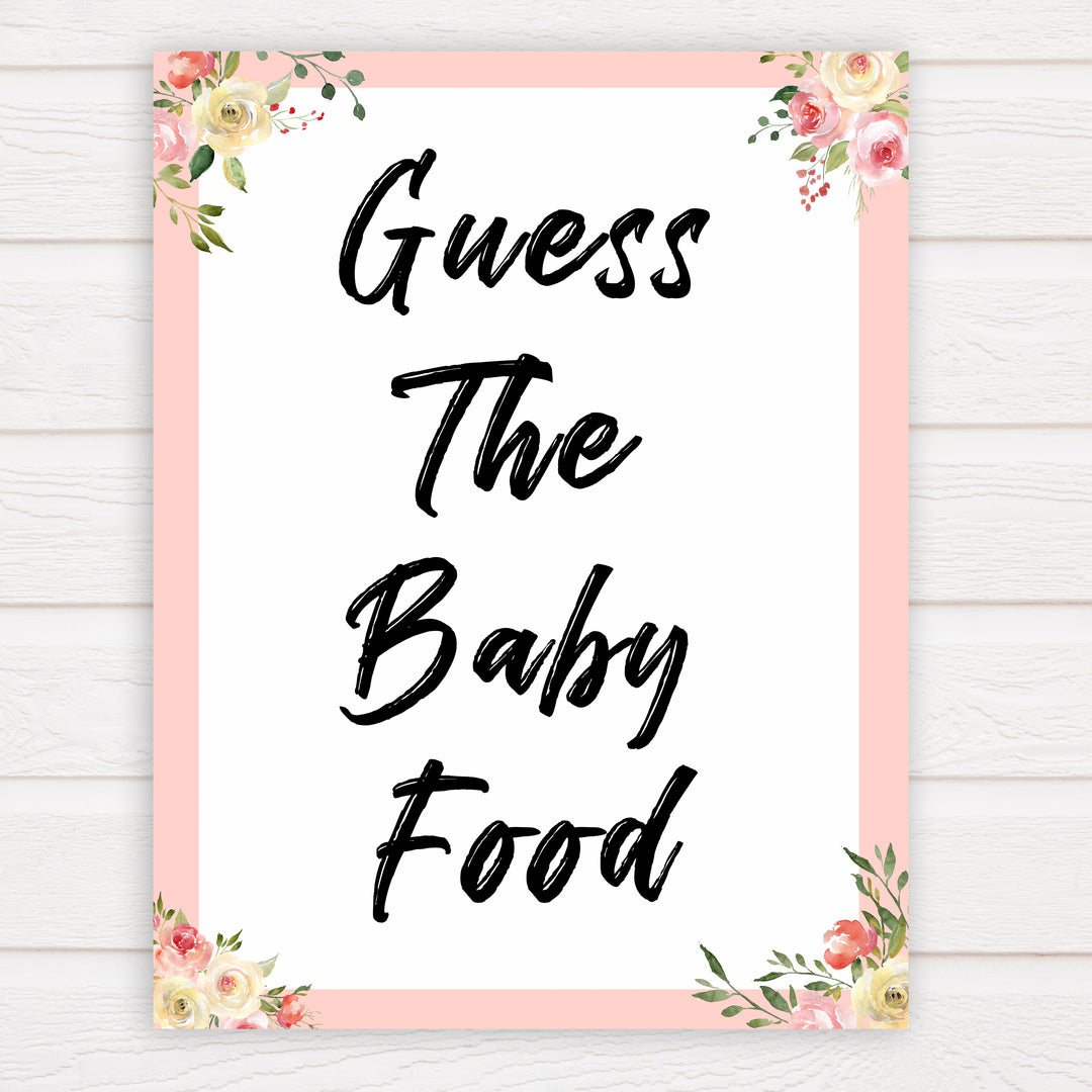 spring floral guess the baby food baby shower games, printable baby shower games, fun baby shower games, baby shower games, popular baby shower games