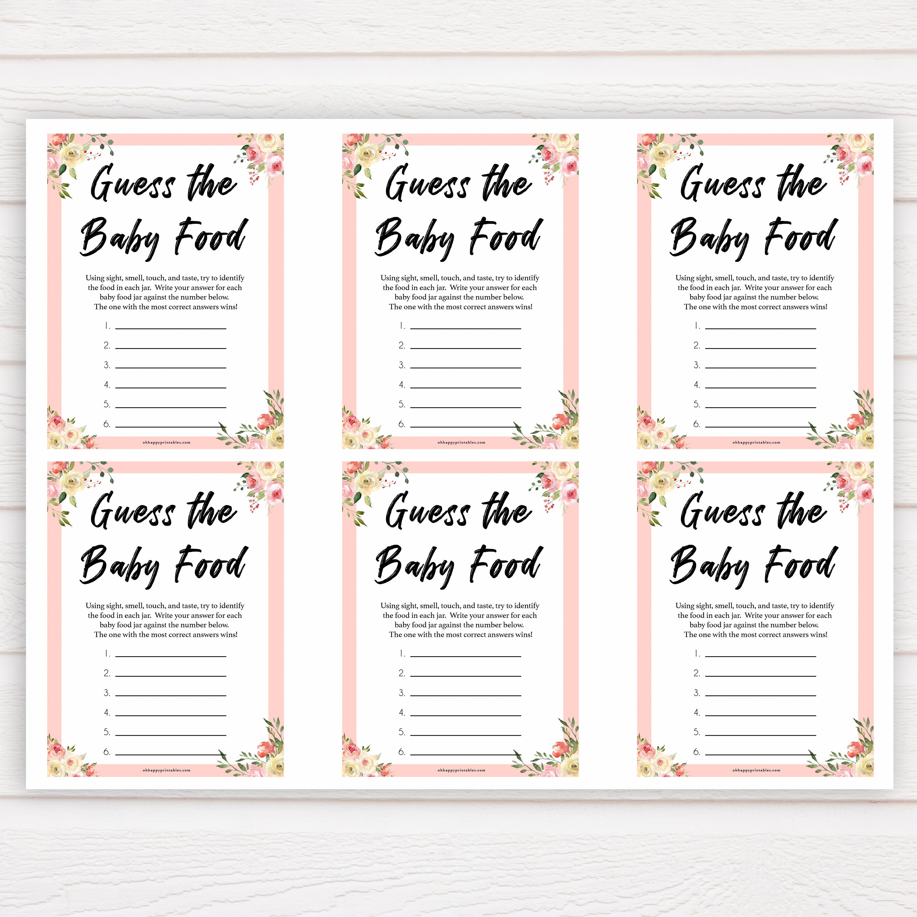 spring floral guess the baby food baby shower games, printable baby shower games, fun baby shower games, baby shower games, popular baby shower games