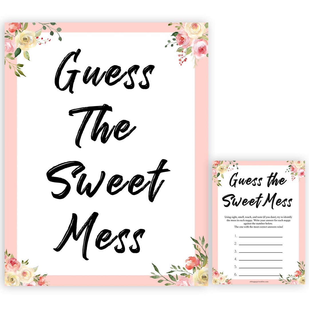 spring floral guess the sweet mess baby shower games, printable baby shower games, fun baby shower games, baby shower games, popular baby shower games