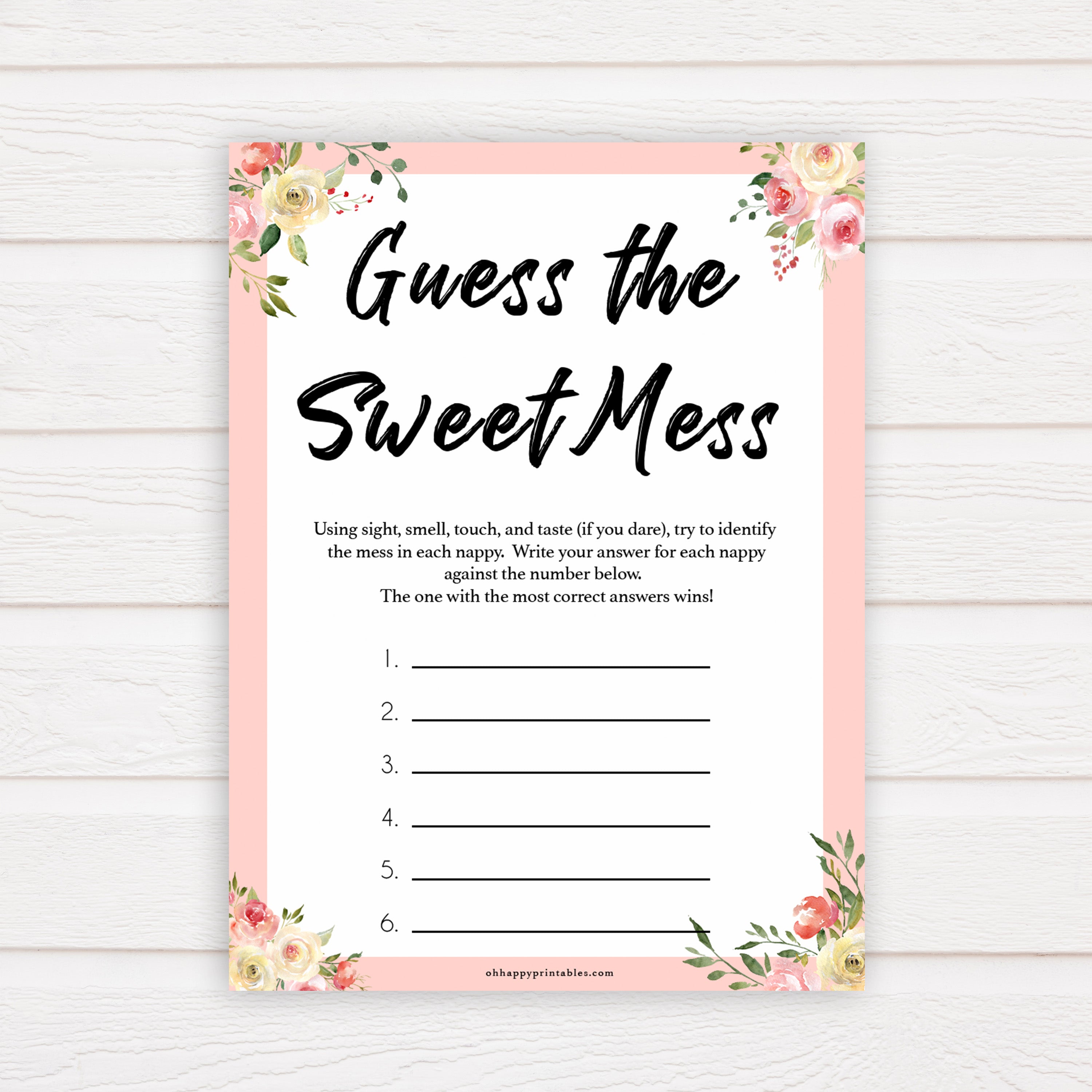 spring floral guess the sweet mess baby shower games, printable baby shower games, fun baby shower games, baby shower games, popular baby shower games