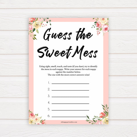 spring floral guess the sweet mess baby shower games, printable baby shower games, fun baby shower games, baby shower games, popular baby shower games