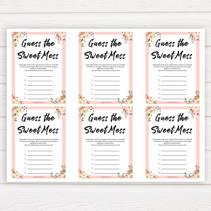spring floral guess the sweet mess baby shower games, printable baby shower games, fun baby shower games, baby shower games, popular baby shower games