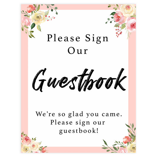 guestbook baby signs, guestbook baby table decor, Spring floral baby decor, printable baby table signs, printable baby decor, floral table signs, fun baby signs, fun baby table signs