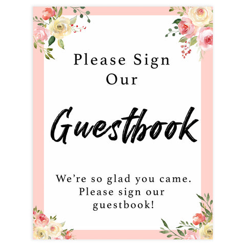 guestbook baby signs, guestbook baby table decor, Spring floral baby decor, printable baby table signs, printable baby decor, floral table signs, fun baby signs, fun baby table signs