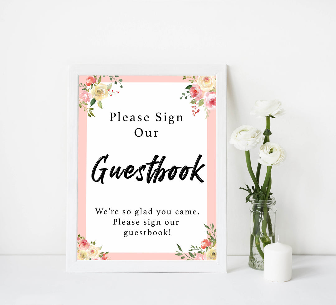 guestbook baby signs, guestbook baby table decor, Spring floral baby decor, printable baby table signs, printable baby decor, floral table signs, fun baby signs, fun baby table signs