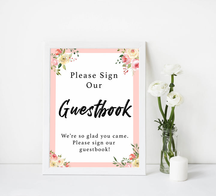 guestbook baby signs, guestbook baby table decor, Spring floral baby decor, printable baby table signs, printable baby decor, floral table signs, fun baby signs, fun baby table signs