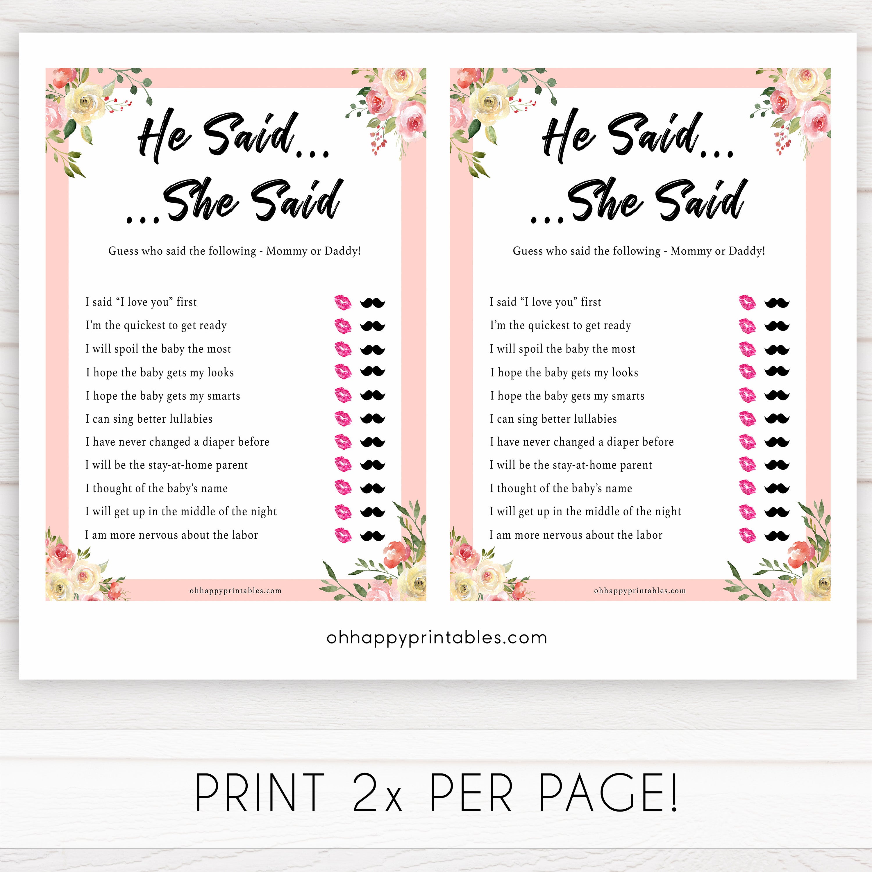 spring floral he said she said guess who baby shower games, printable baby shower games, fun baby shower games, baby shower games, popular baby shower games