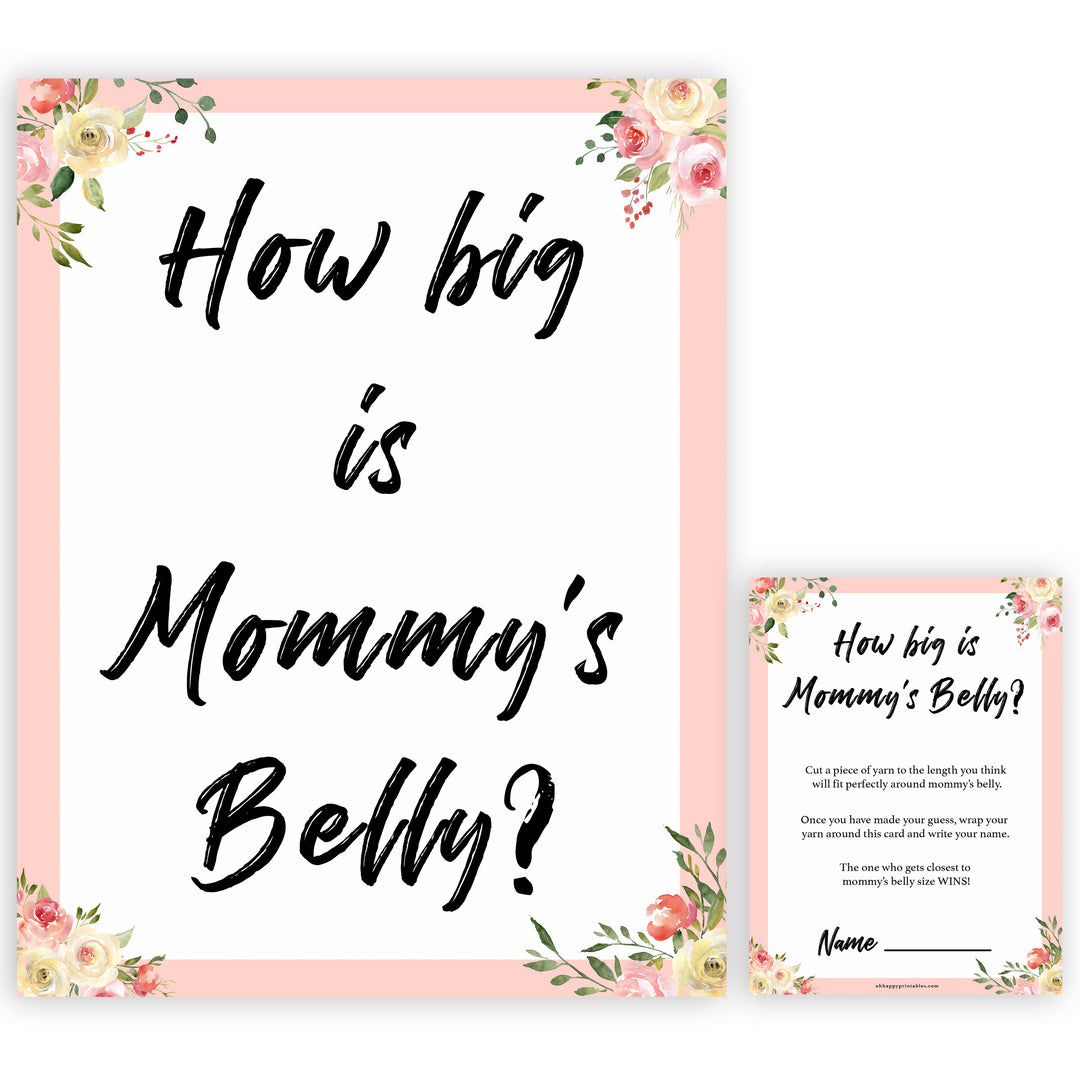 spring floral how big is mummys belly baby shower games, printable baby shower games, fun baby shower games, baby shower games, popular baby shower games