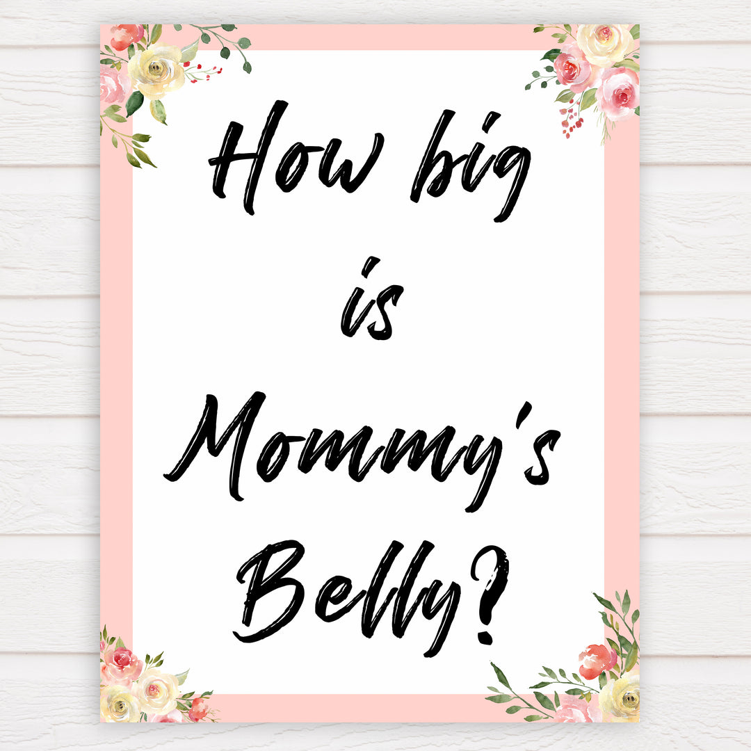spring floral how big is mummys belly baby shower games, printable baby shower games, fun baby shower games, baby shower games, popular baby shower games