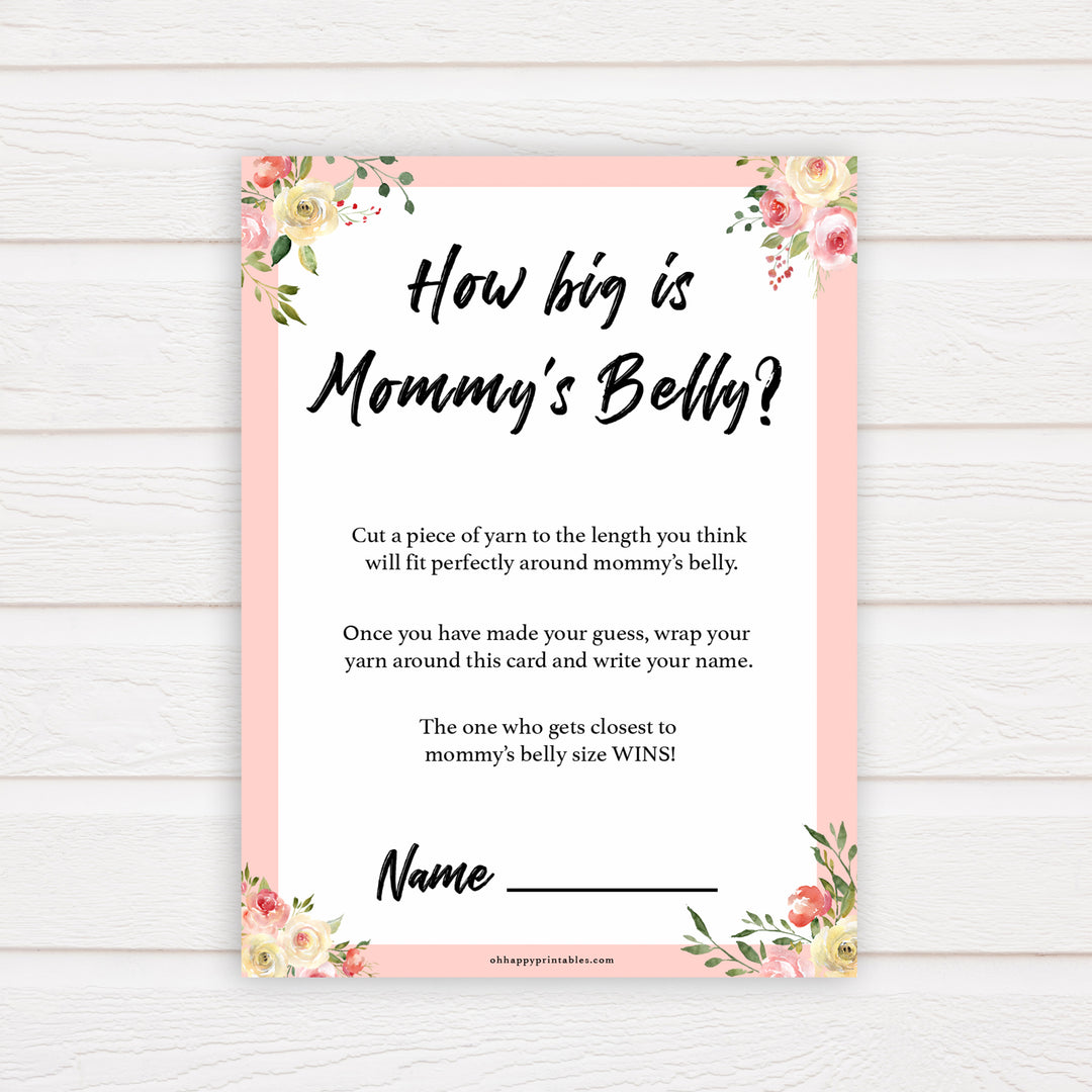 spring floral how big is mummys belly baby shower games, printable baby shower games, fun baby shower games, baby shower games, popular baby shower games