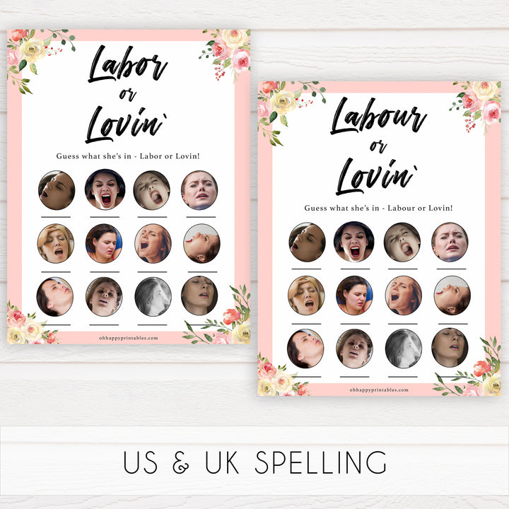 spring floral labor or lovin baby shower games, printable baby shower games, fun baby shower games, baby shower games, popular baby shower games