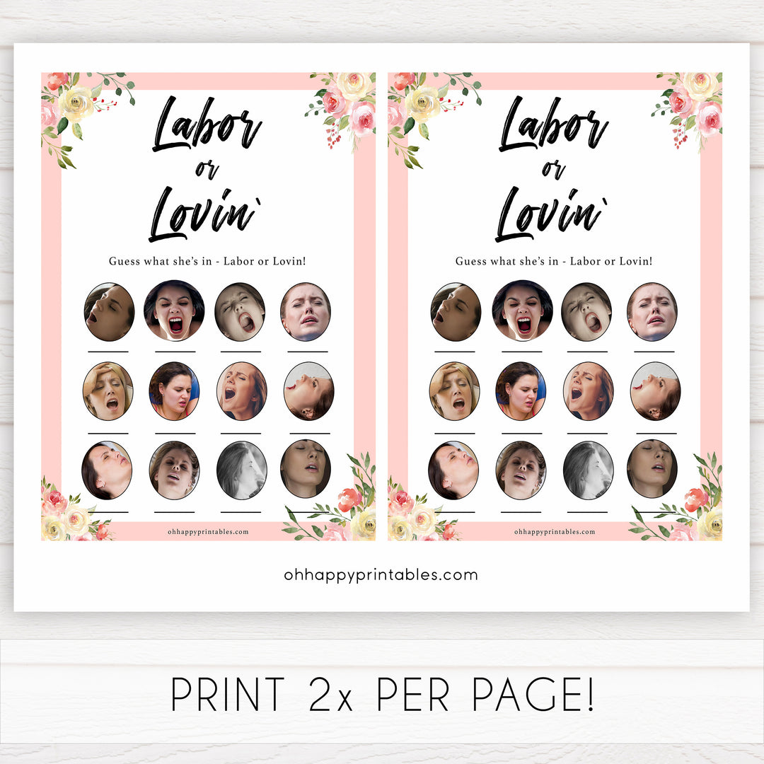 spring floral labor or lovin baby shower games, printable baby shower games, fun baby shower games, baby shower games, popular baby shower games