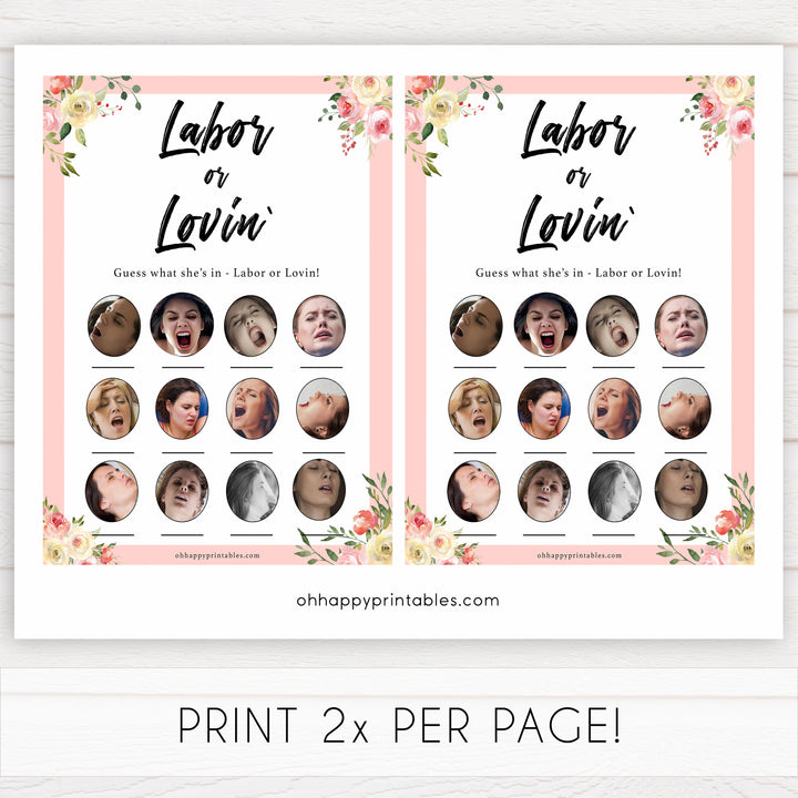 spring floral labor or lovin baby shower games, printable baby shower games, fun baby shower games, baby shower games, popular baby shower games