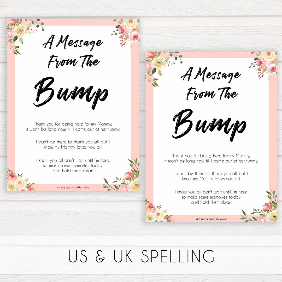 spring floral message from the bump baby shower games, printable baby shower games, fun baby shower games, baby shower games, popular baby shower games