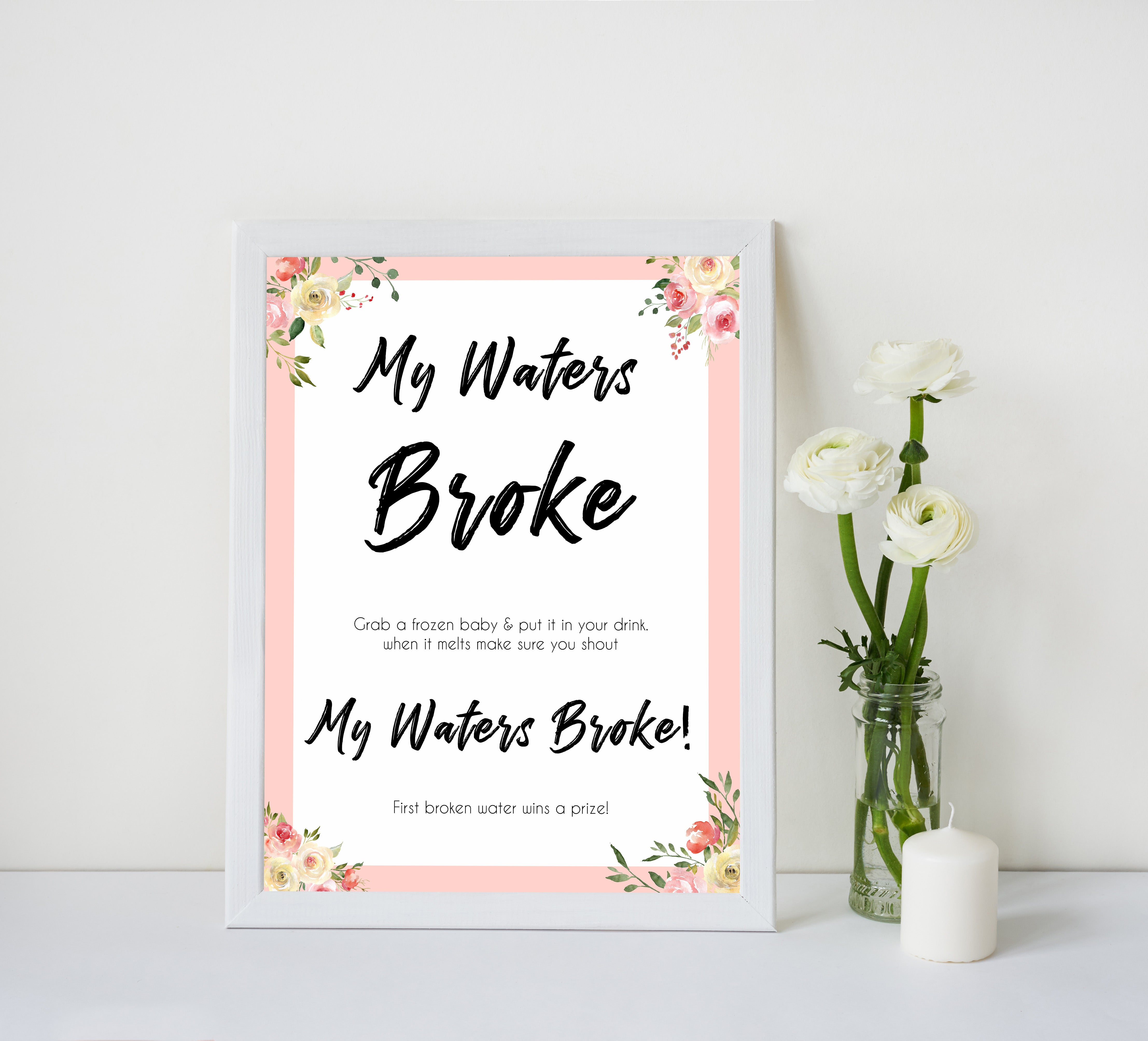 spring floral my waters broke baby shower games, printable baby shower games, fun baby shower games, baby shower games, popular baby shower games