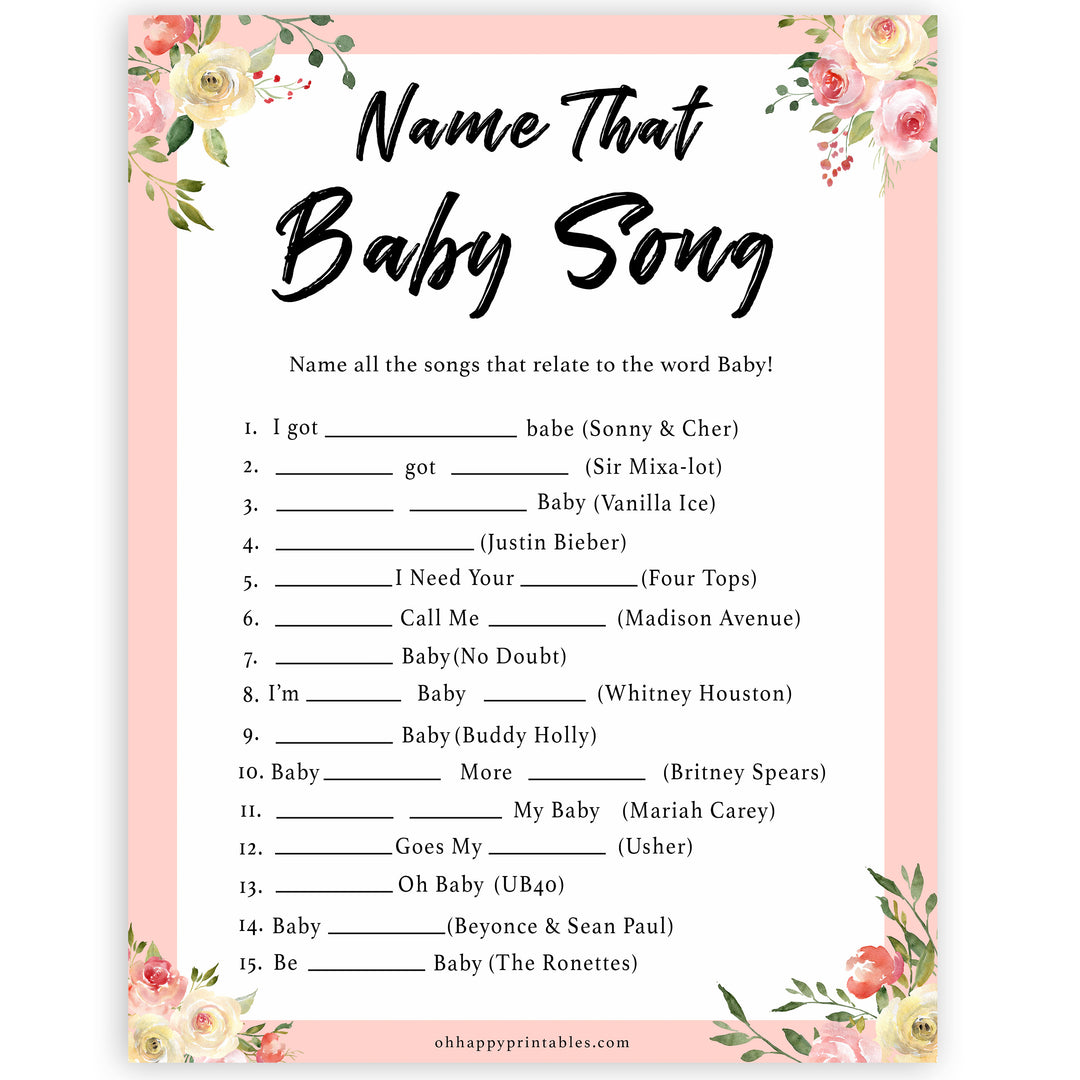 spring floral name that baby song baby shower games, printable baby shower games, fun baby shower games, baby shower games, popular baby shower games