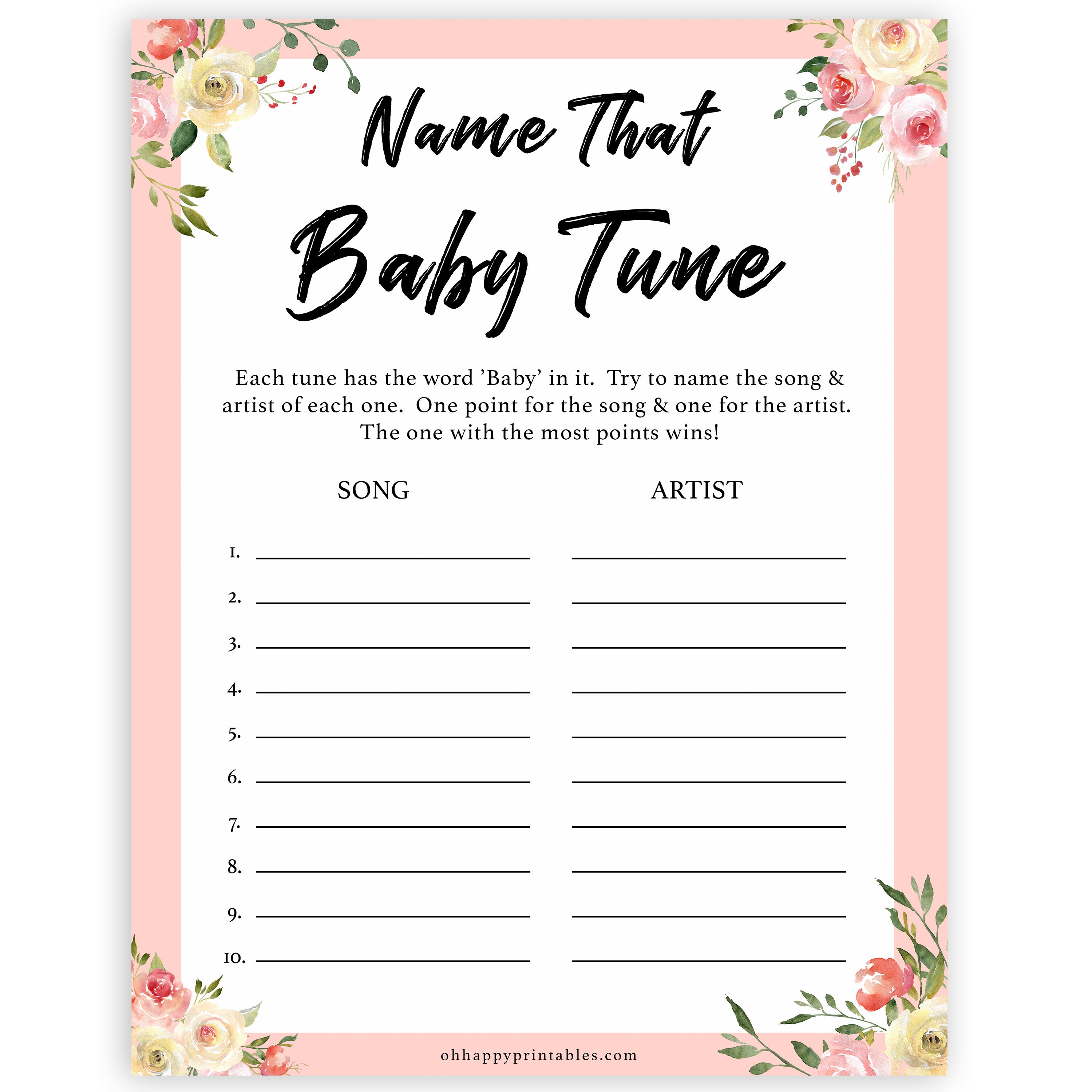 spring floral name that baby tune baby shower games, printable baby shower games, fun baby shower games, baby shower games, popular baby shower games