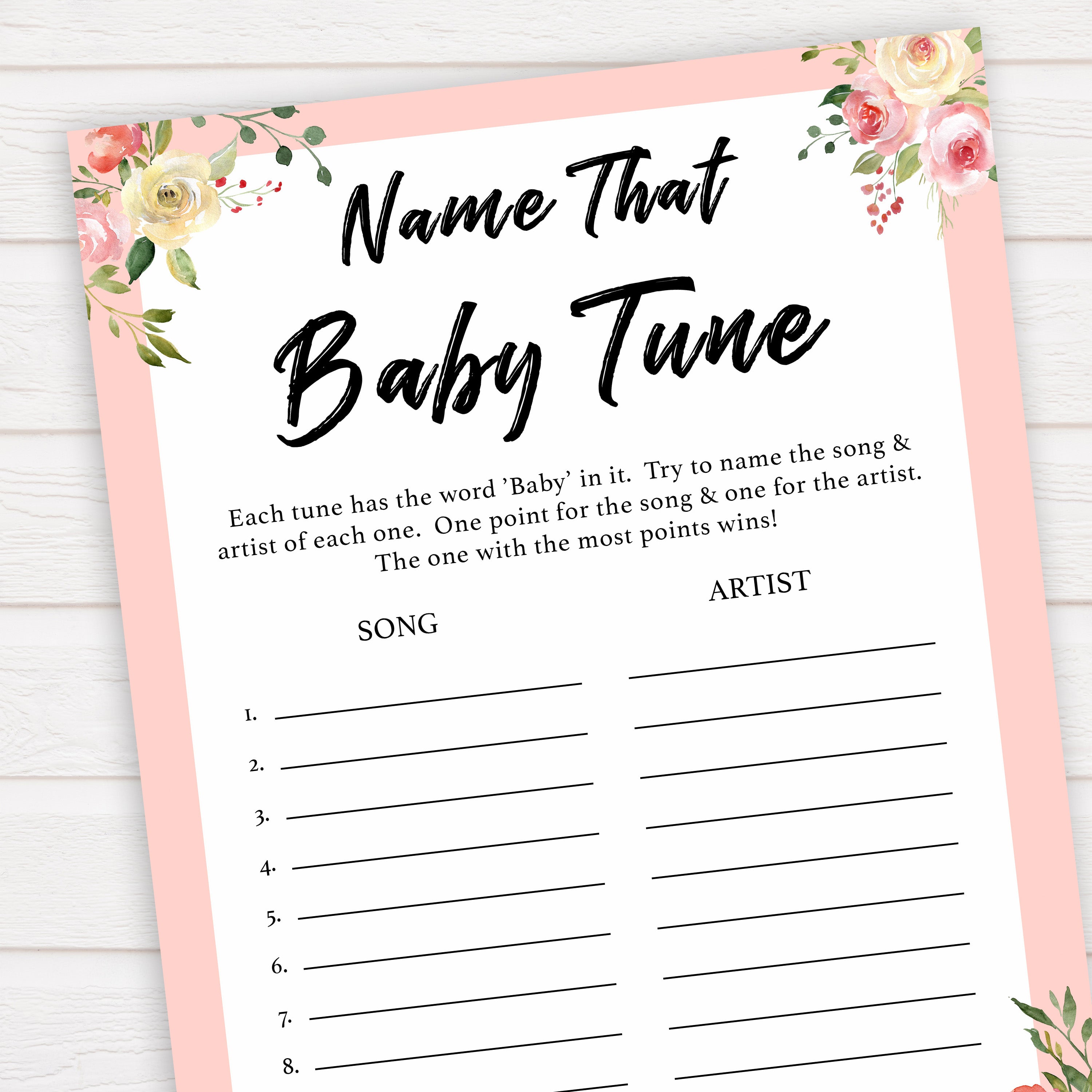 spring floral name that baby tune baby shower games, printable baby shower games, fun baby shower games, baby shower games, popular baby shower games