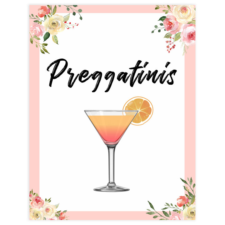 preggatinis baby sign, preggatinis baby decor, Spring floral baby decor, printable baby table signs, printable baby decor, floral table signs, fun baby signs, fun baby table signs
