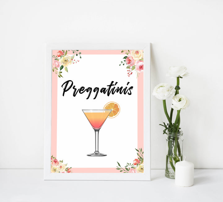 preggatinis baby sign, preggatinis baby decor, Spring floral baby decor, printable baby table signs, printable baby decor, floral table signs, fun baby signs, fun baby table signs