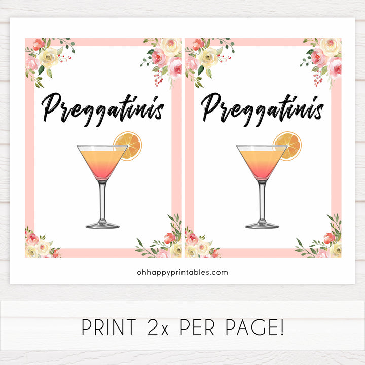 preggatinis baby sign, preggatinis baby decor, Spring floral baby decor, printable baby table signs, printable baby decor, floral table signs, fun baby signs, fun baby table signs