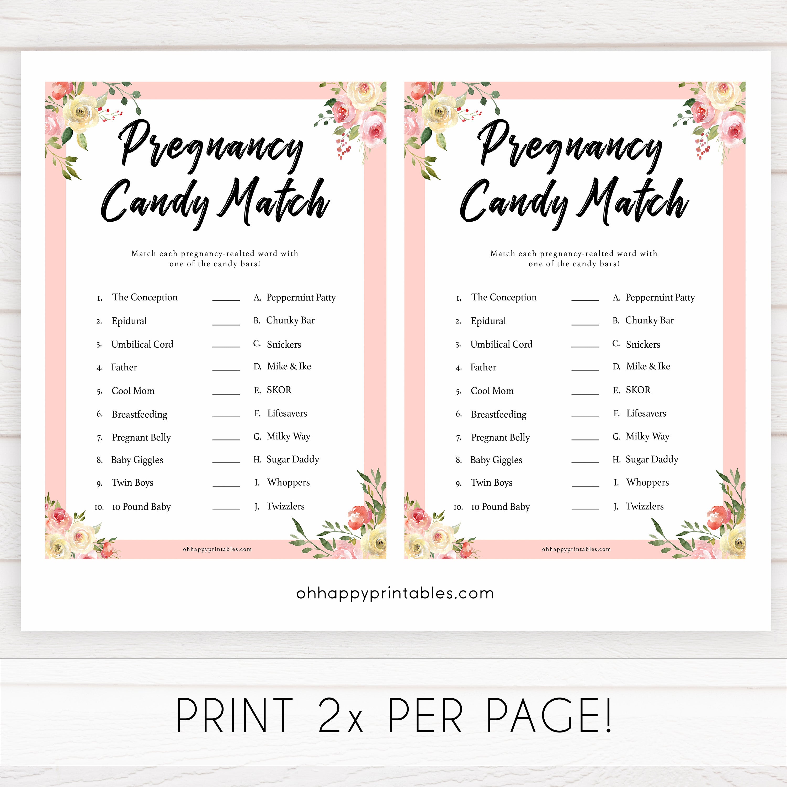 spring floral pregnancy candy match baby shower games, printable baby shower games, fun baby shower games, baby shower games, popular baby shower games