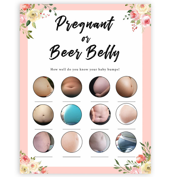 spring floral pregnant or beer belly baby shower games, printable baby shower games, fun baby shower games, baby shower games, popular baby shower games