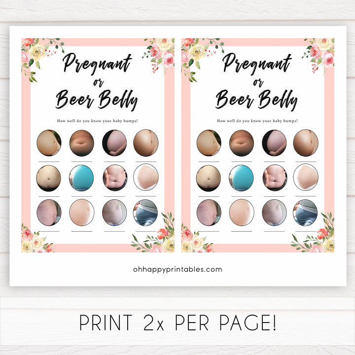 spring floral pregnant or beer belly baby shower games, printable baby shower games, fun baby shower games, baby shower games, popular baby shower games
