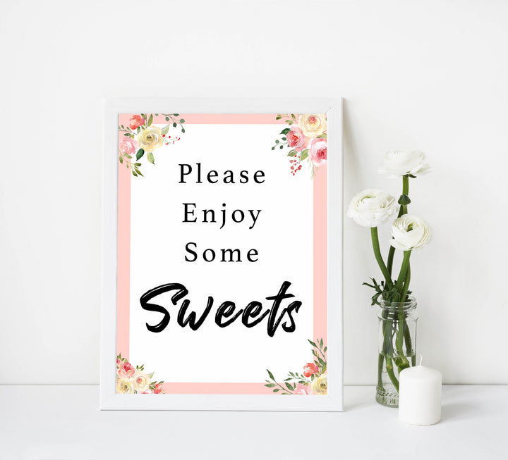 sweets baby signs, sweets baby decor signs, Spring floral baby decor, printable baby table signs, printable baby decor, floral table signs, fun baby signs, fun baby table signs