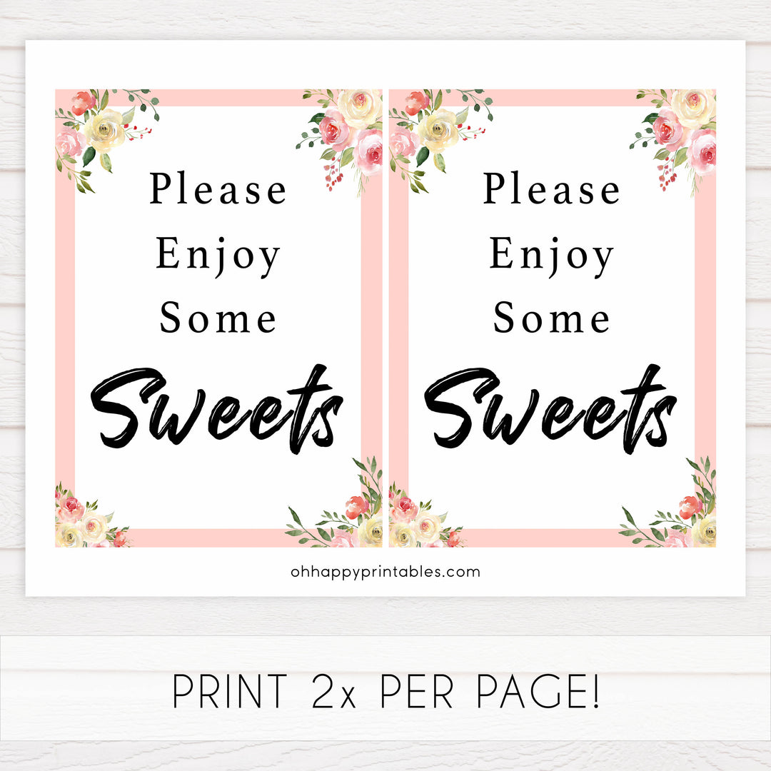 sweets baby signs, sweets baby decor signs, Spring floral baby decor, printable baby table signs, printable baby decor, floral table signs, fun baby signs, fun baby table signs