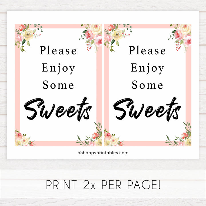 sweets baby signs, sweets baby decor signs, Spring floral baby decor, printable baby table signs, printable baby decor, floral table signs, fun baby signs, fun baby table signs