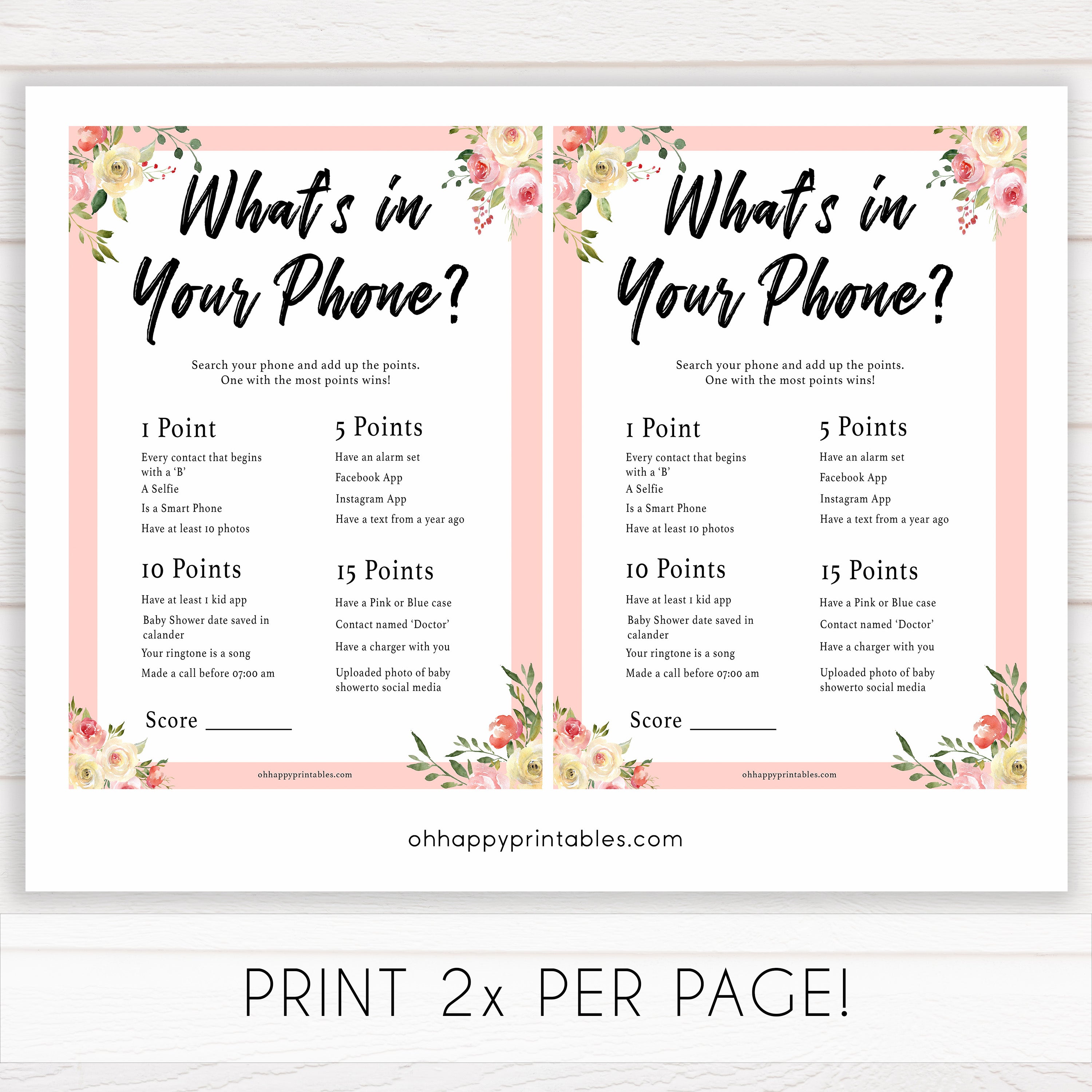 spring floral whats in your phone baby shower games, printable baby shower games, fun baby shower games, baby shower games, popular baby shower games