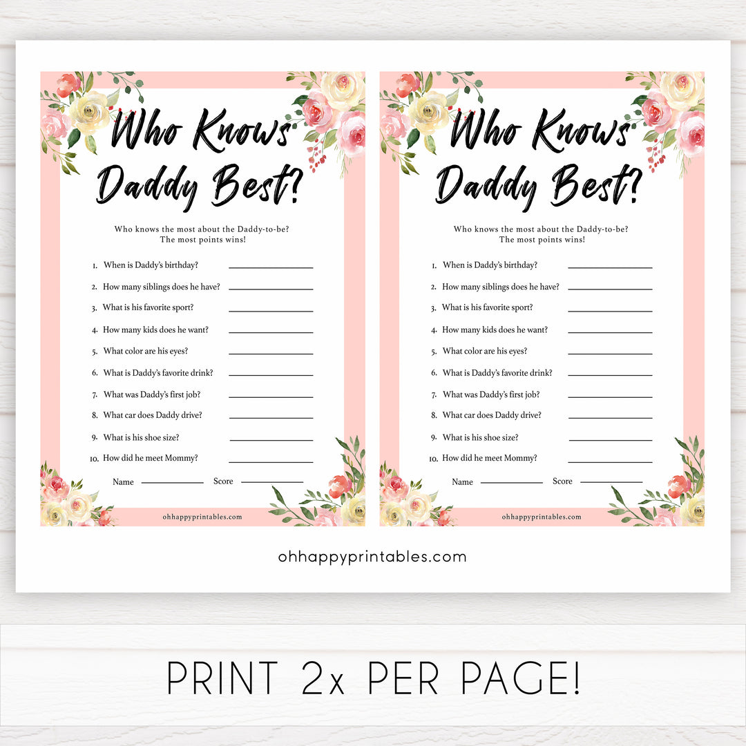 spring floral who knows daddy best baby shower games, printable baby shower games, fun baby shower games, baby shower games, popular baby shower games