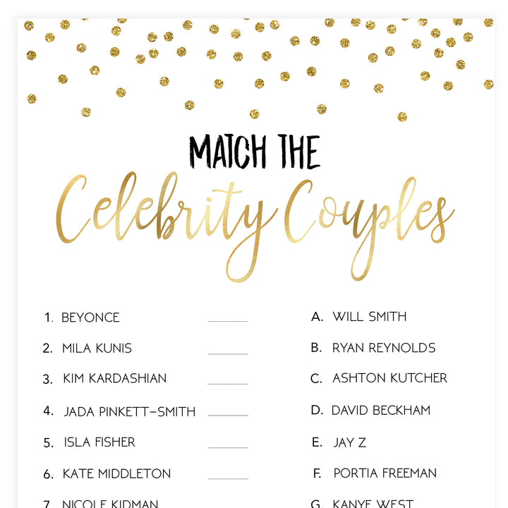 Match Celebrity Couples Game - Gold Foil