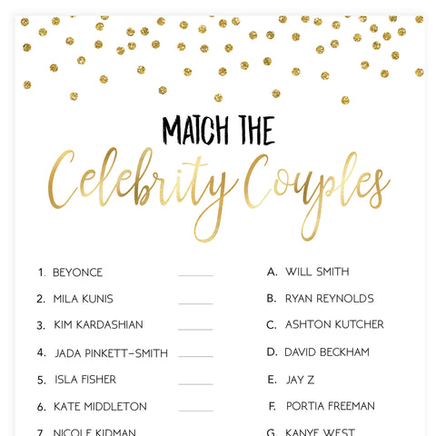 Match Celebrity Couples Game - Gold Foil