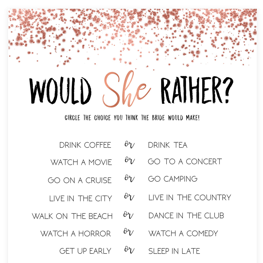 Would She Rather Bridal Game - Rose Gold Foil