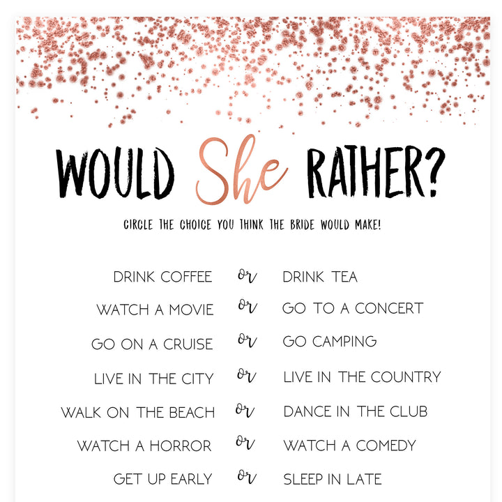 Would She Rather Bridal Game - Rose Gold Foil