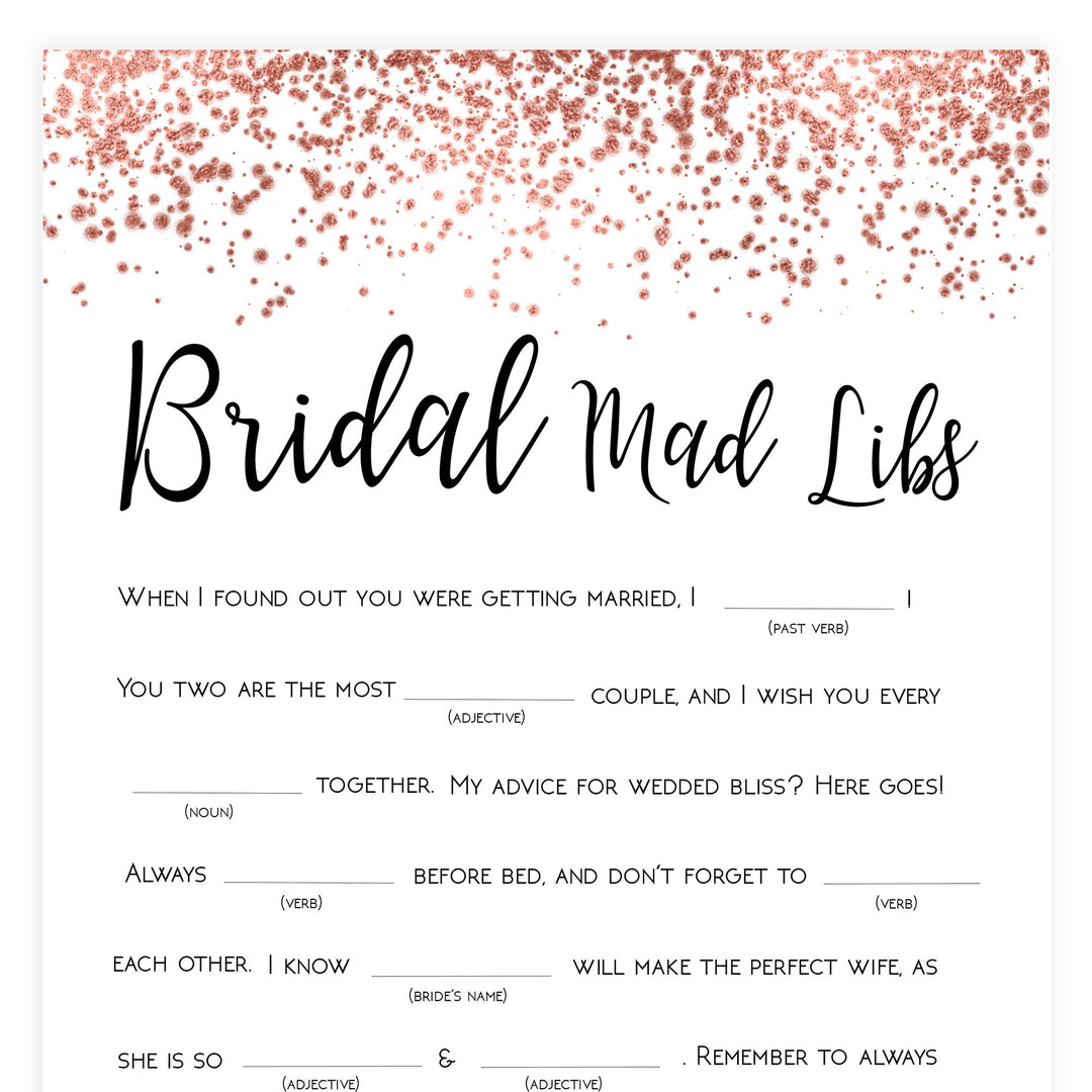 Bridal Mad Libs Game - Rose Gold Foil