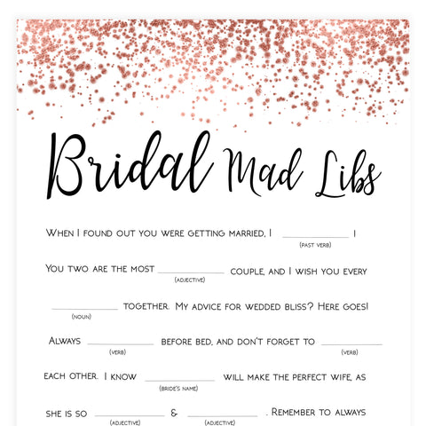 Bridal Mad Libs Game - Rose Gold Foil