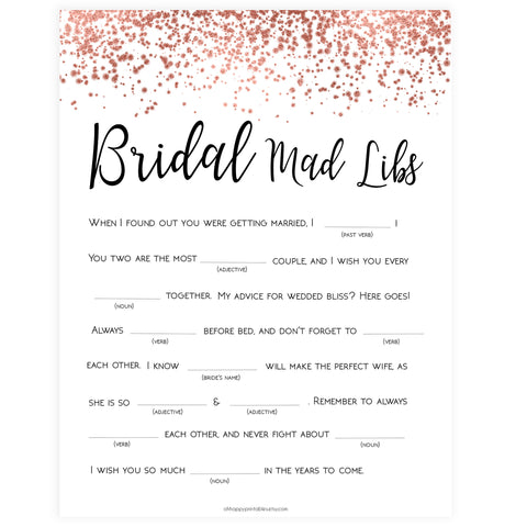 Bridal Mad Libs Game - Rose Gold Foil