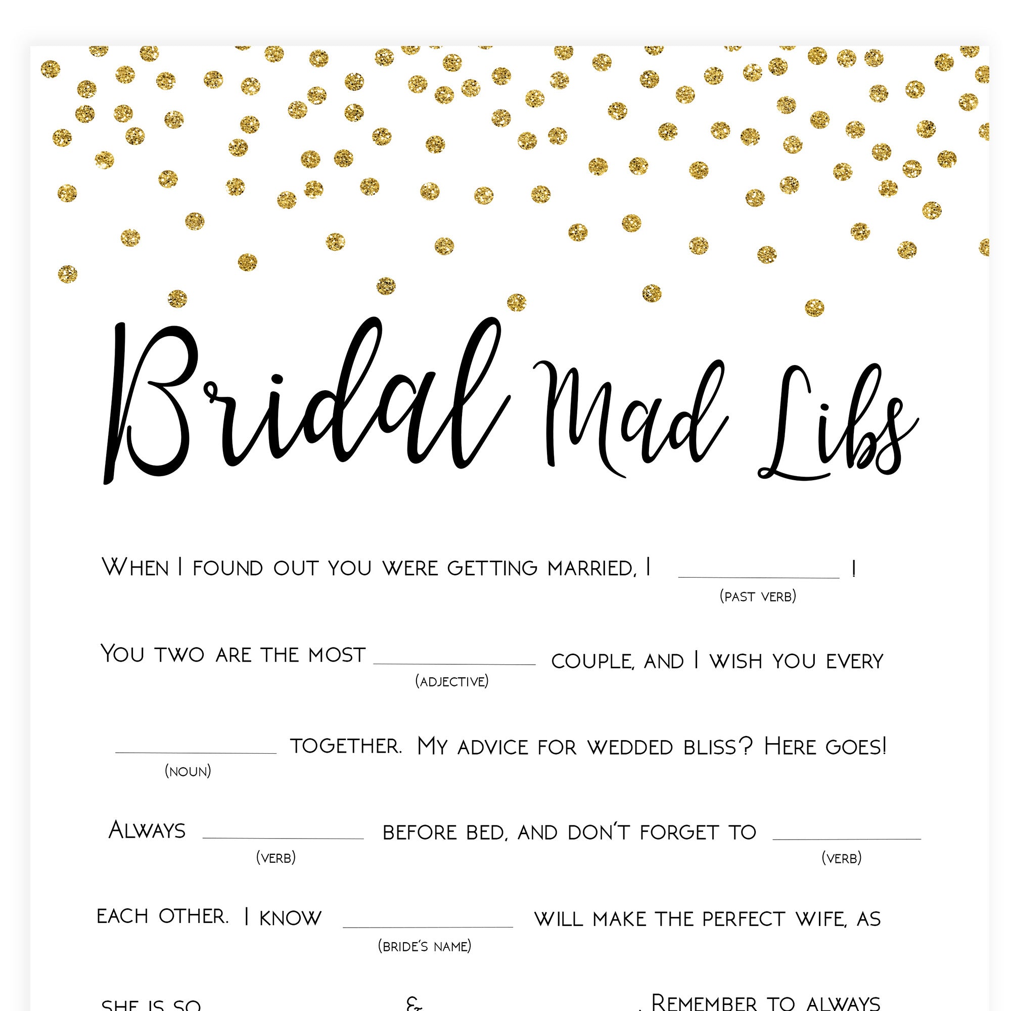 Bridal Mad Libs Game - Gold Foil