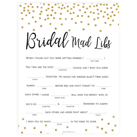 Bridal Mad Libs Game - Gold Foil