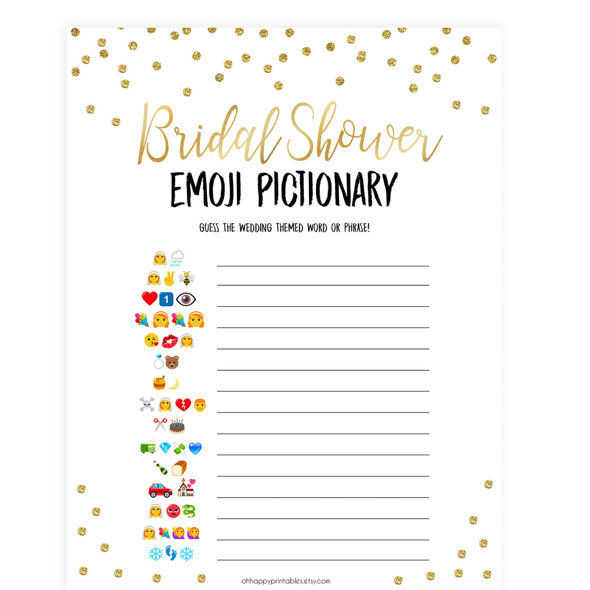 Bridal Emoji Pictionary - Gold Foil