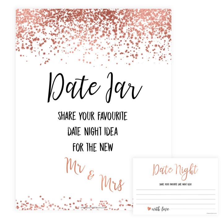 Date Night Jar Bridal Game - Rose Gold Foil