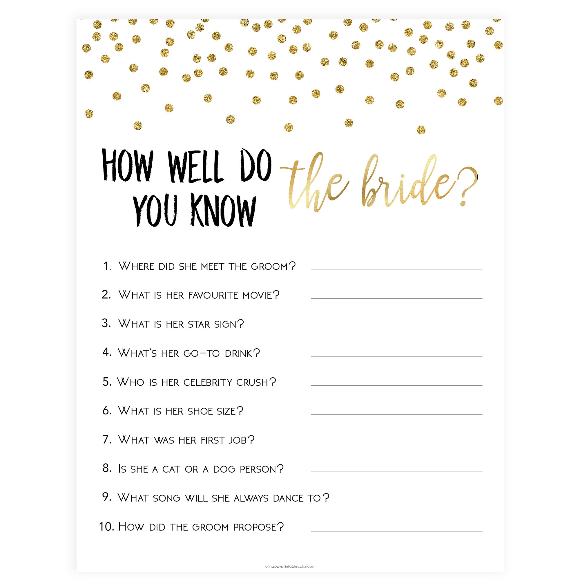 Do You Know the Bride Game - Gold Foil
