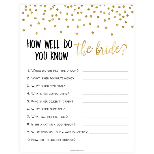 Do You Know the Bride Game - Gold Foil